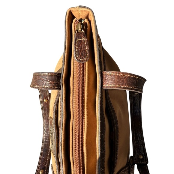 Franco Sarto Faux Suede Tan & Dark Brown Shoulder Bag W Small Flashlight Holder - Picture 4 of 17